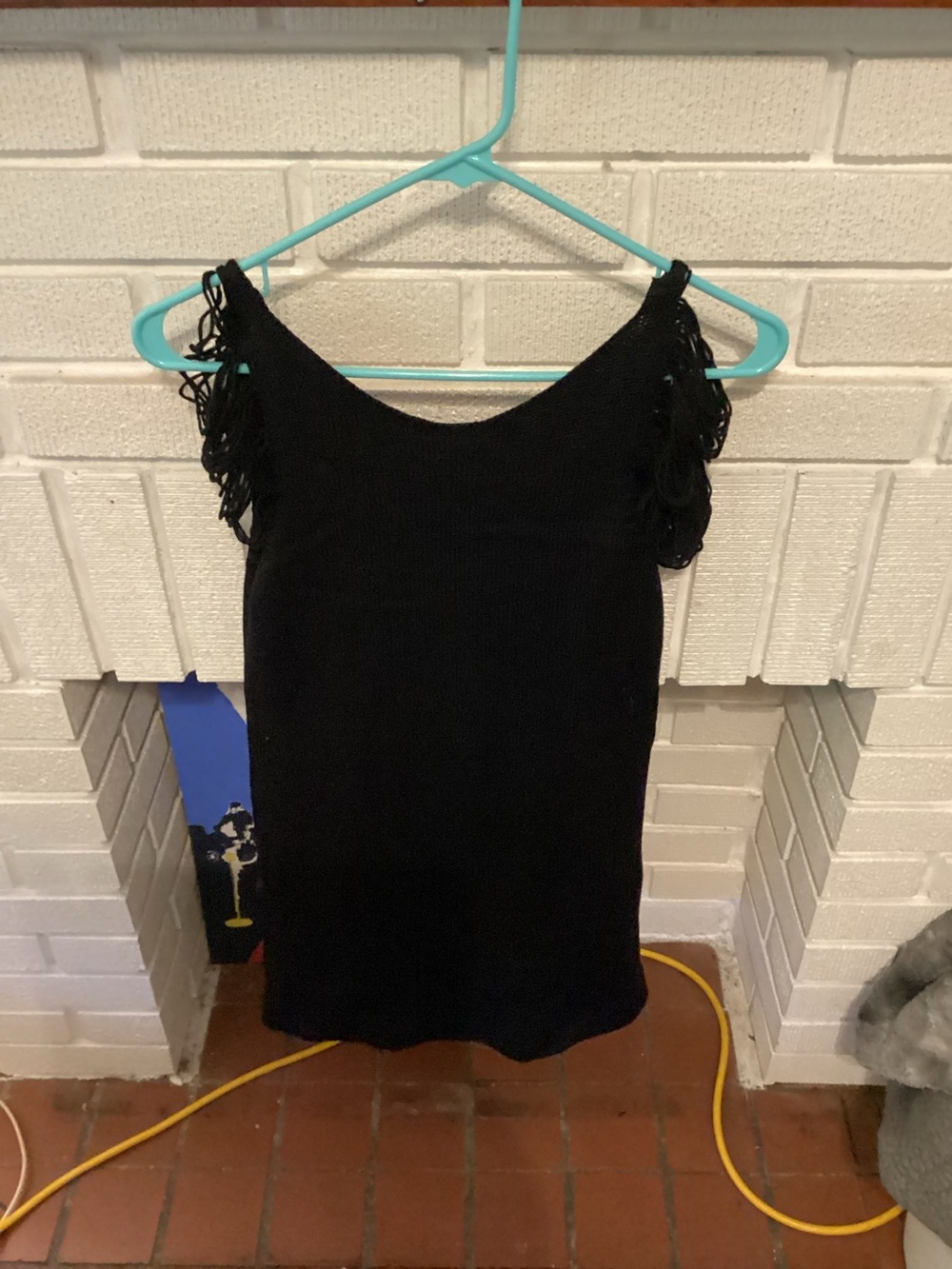 Black Knit Fringe Sleeve dress